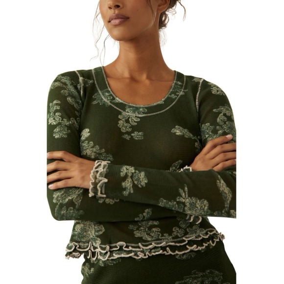 Free People Tops - Free People Garner Long Sleeve Top Sz M Green  True To Size Lightweight